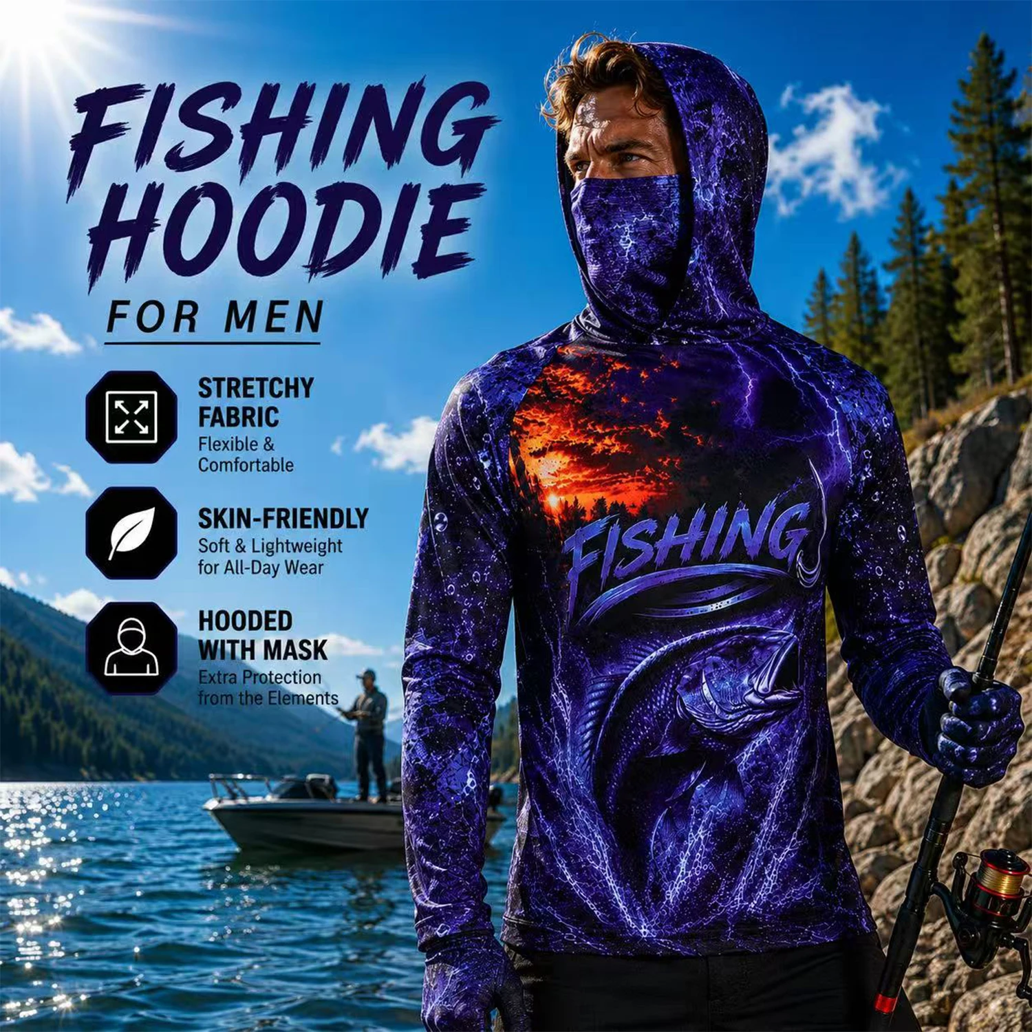 Fishing Shirt Uv Protection - Camisa de pesca con capucha y