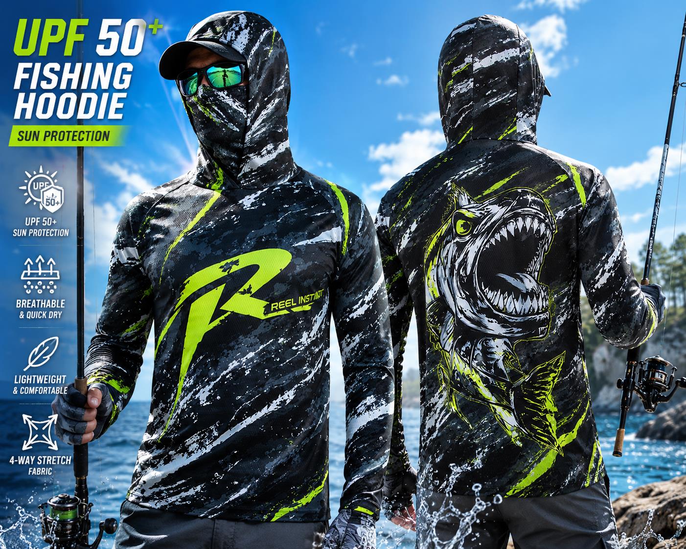 Camiseta de pesca de manga lar - Fishing Mask Sun Protection reseña y precio